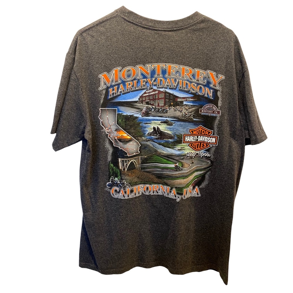Harley Davidson Monterey California USA Graphic T Shirt Men's Large Dark Gray